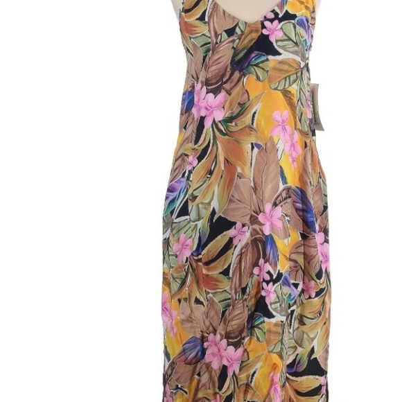 NWT Karen Kane Yellow Multi Tropical Print Side Slit Midi Dress Size XS - Picture 4 of 4